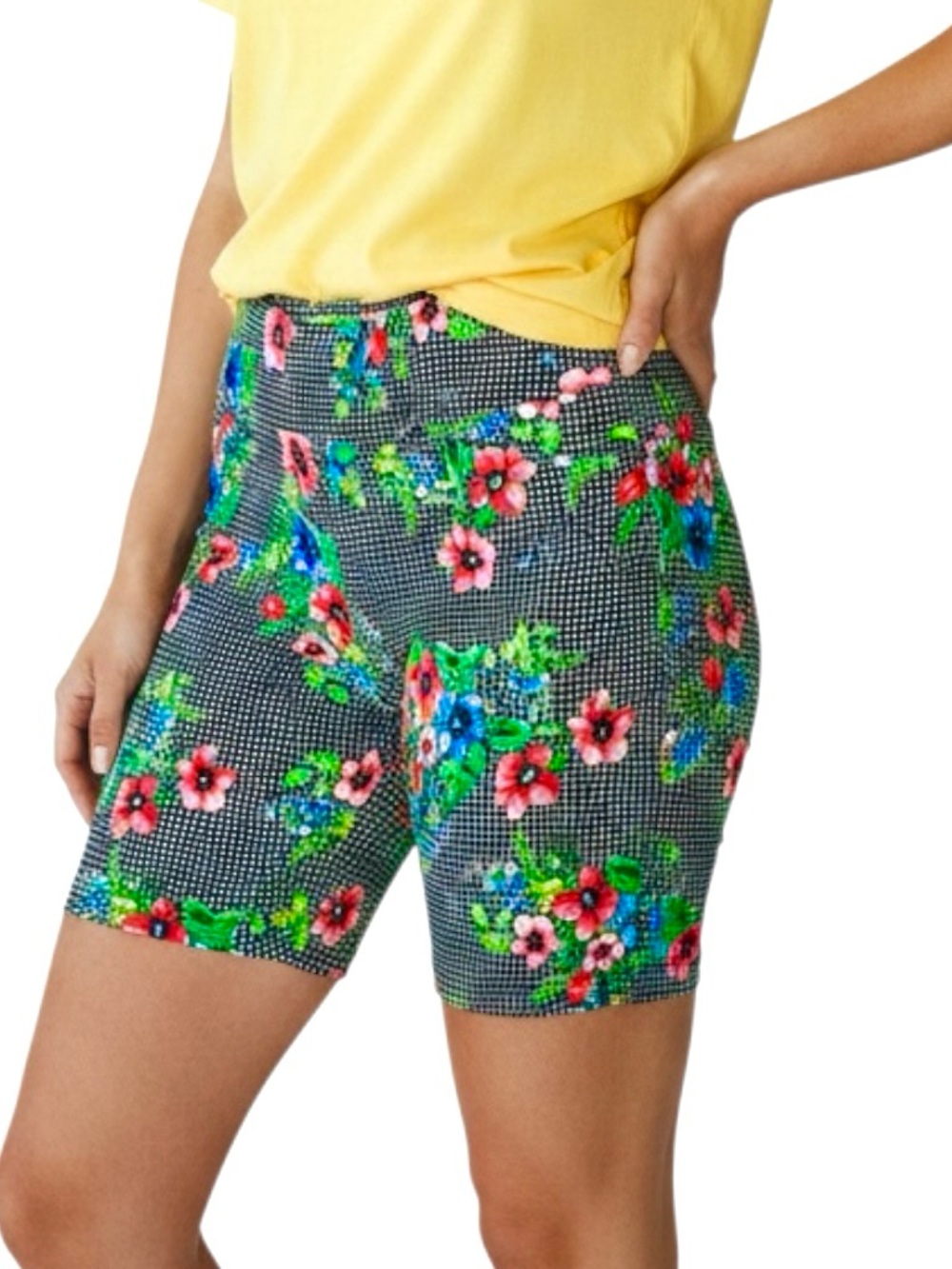 Swing Control Bermuda Multicolor Floral Checked Pull On Golf Tennis Shorts Sz 12